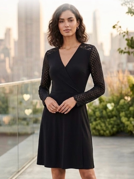 Michael Kors Dresses & Skirts - Michael Kors Black Long-Sleeve Lace Wrap Dress